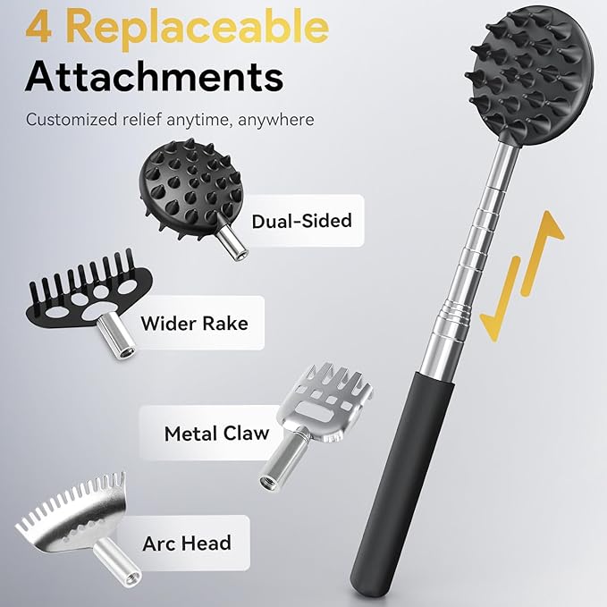 Extendable Back Scratcher with 4 Detachable Heads