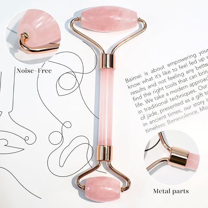 BAIMEI Rose Quartz Gua Sha & Jade Roller