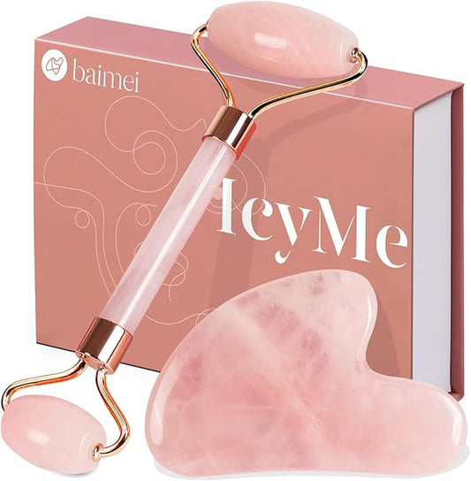 BAIMEI Rose Quartz Gua Sha & Jade Roller