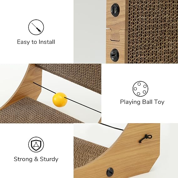 FUKUMARU L-Shaped Cat Scratching Board with Ball Toy