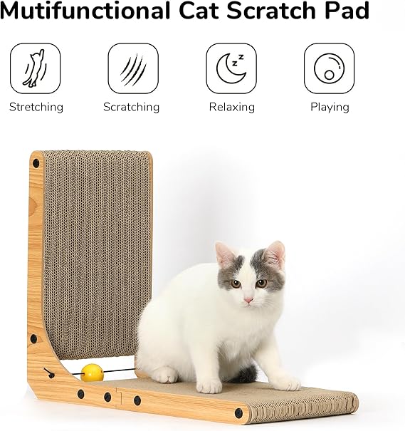 FUKUMARU L-Shaped Cat Scratching Board with Ball Toy