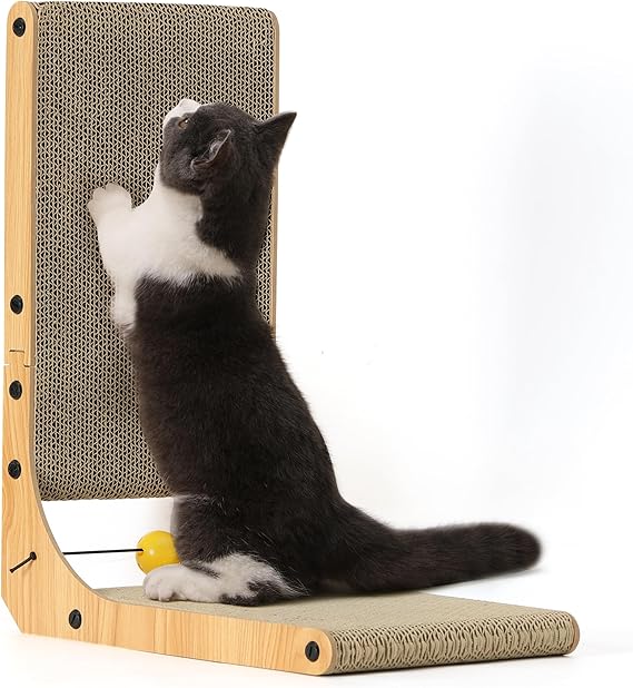 FUKUMARU L-Shaped Cat Scratching Board with Ball Toy