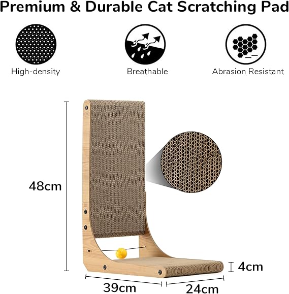 FUKUMARU L-Shaped Cat Scratching Board with Ball Toy